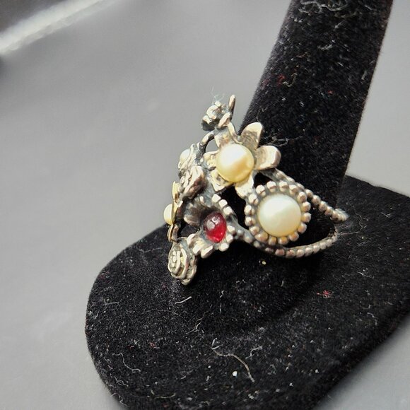 Pearl & Gem Garden Whimsy Floral Cluster ring – Size 7 - Picture 3 of 8